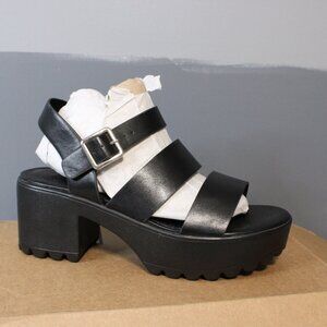 Black Platform Chunky Faux Leather Heels
